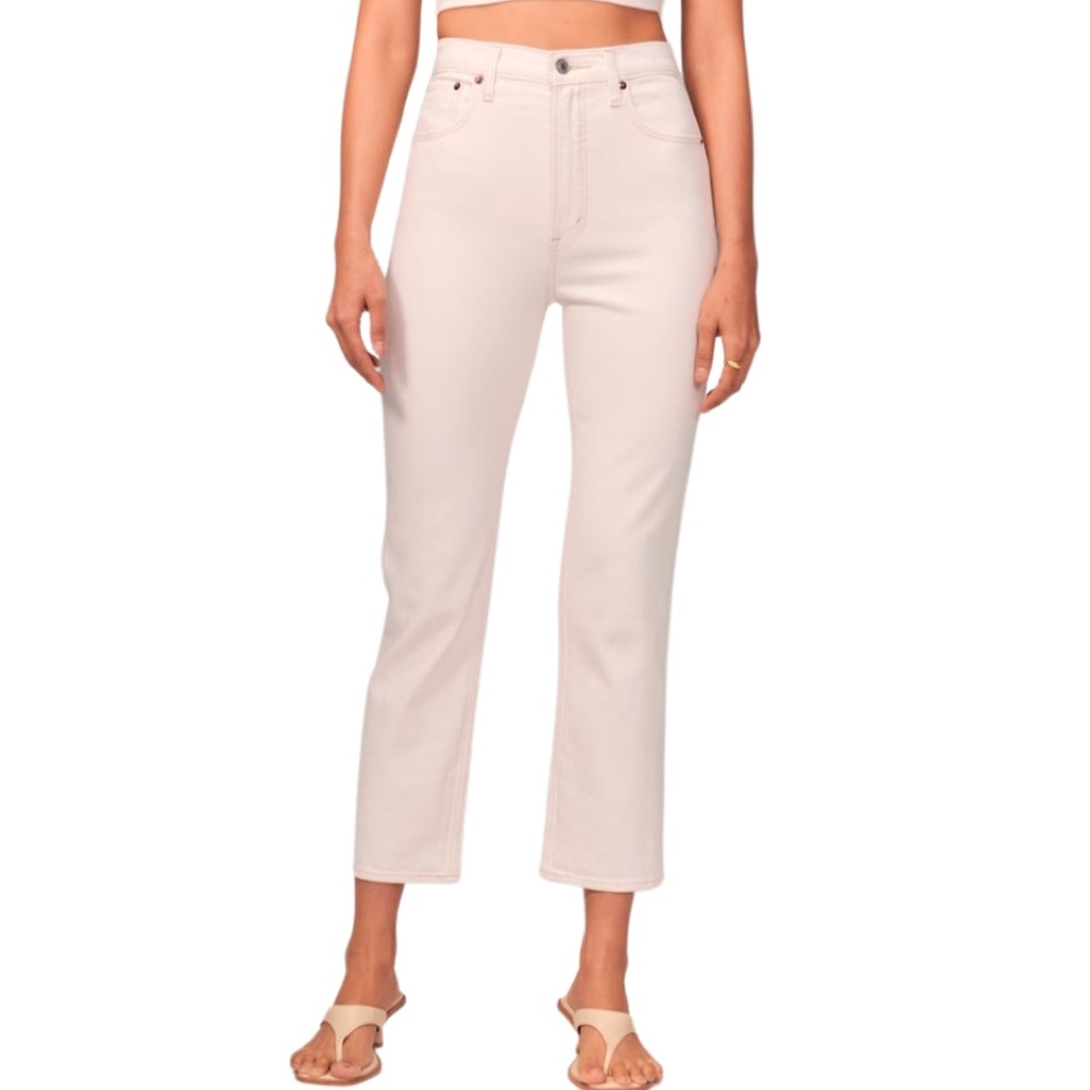Abercrombie &Fitch Ultra High Rise Ankle Straight Jeans in Cream
